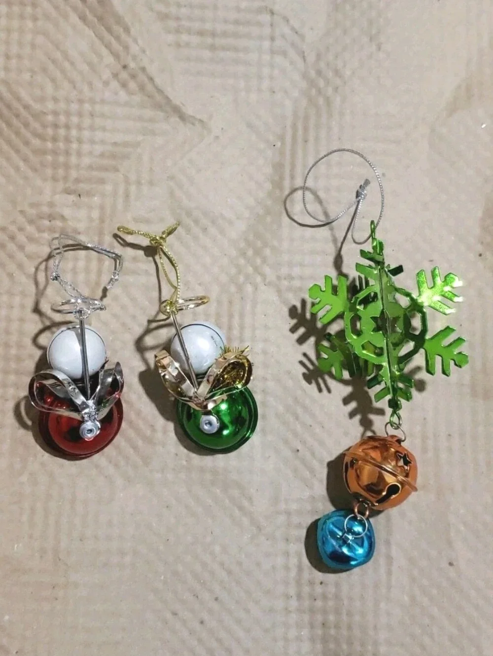Christmas Ornaments Snowman Angel Snowflake Bells Set Of 3 Metal